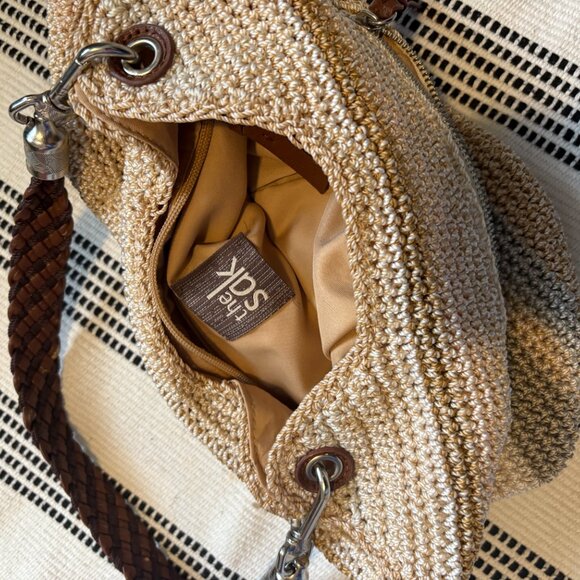 The Sak Striped Crochet Leather Strap Multi Color Hobo Purse Shoulder Bag - Picture 8 of 11